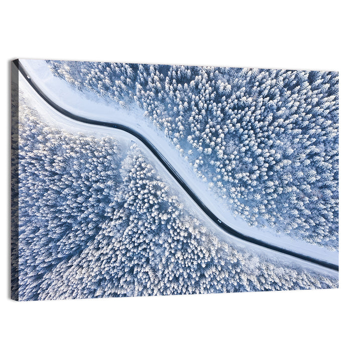 Winding Snowy Forest Road Wall Art as a canvas print