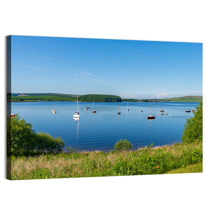 Anchored Sailboats at Llyn Brenig Wall Art as a canvas print