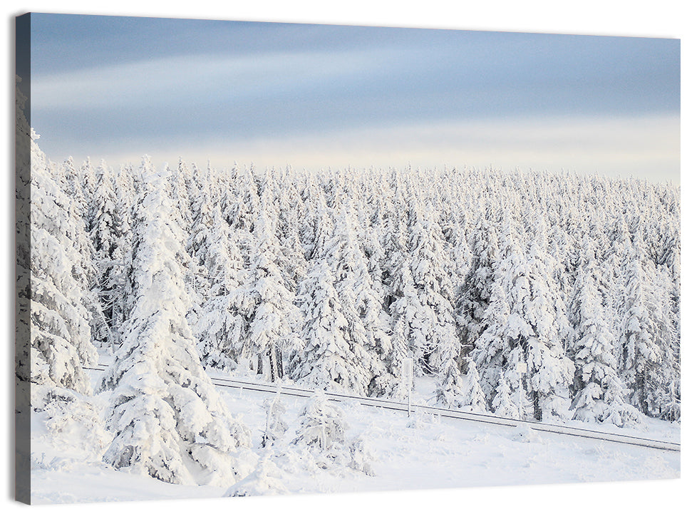 Snowy Forest Railway Tracks Wall Art, canvas print, landscape