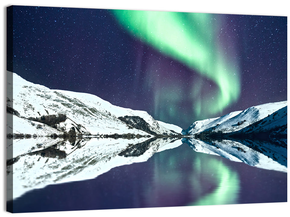 Emerald Aurora Over Mirror Lake Wall Art, canvas print, landscape