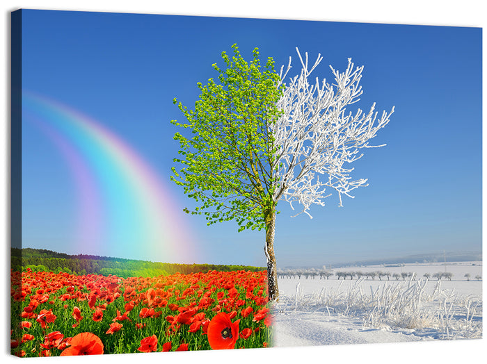 Seasonal Split Landscape Wall Art as a canvas print