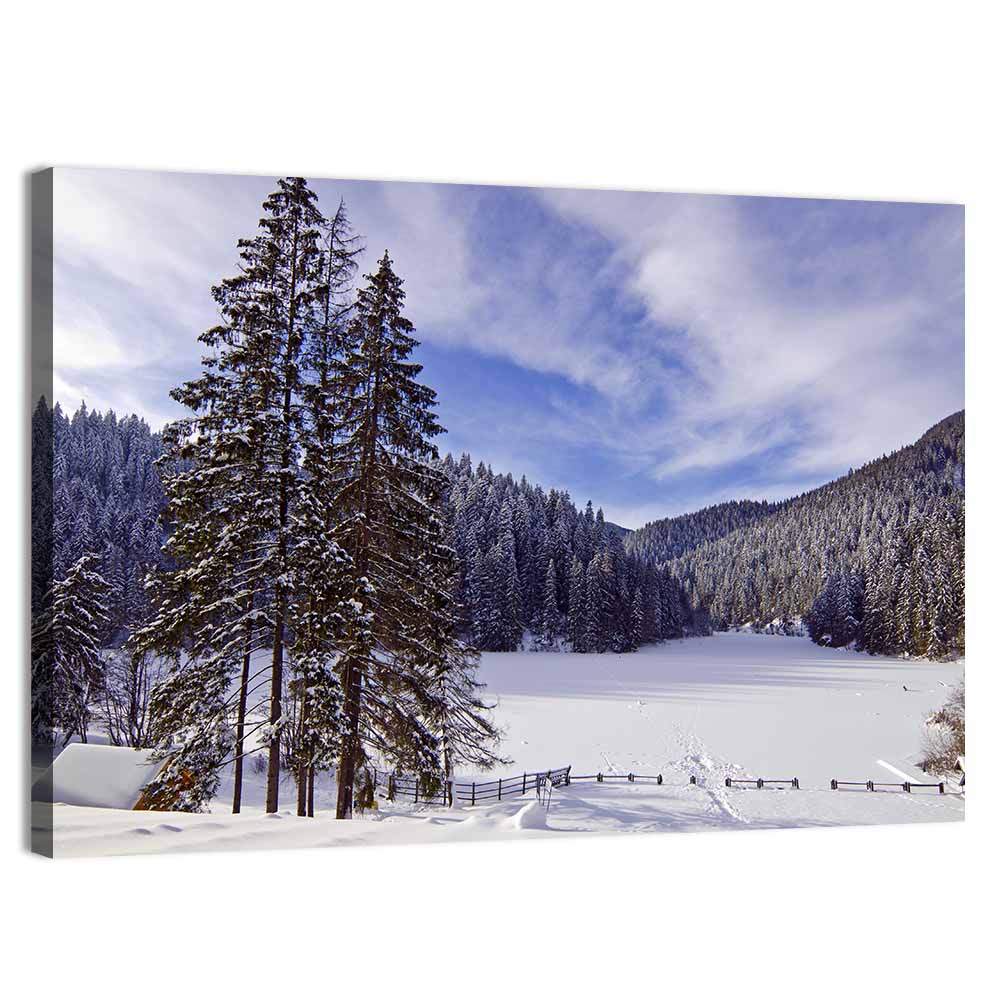 Red Lake Romania Winter View Wall Art, canvas print, landscape