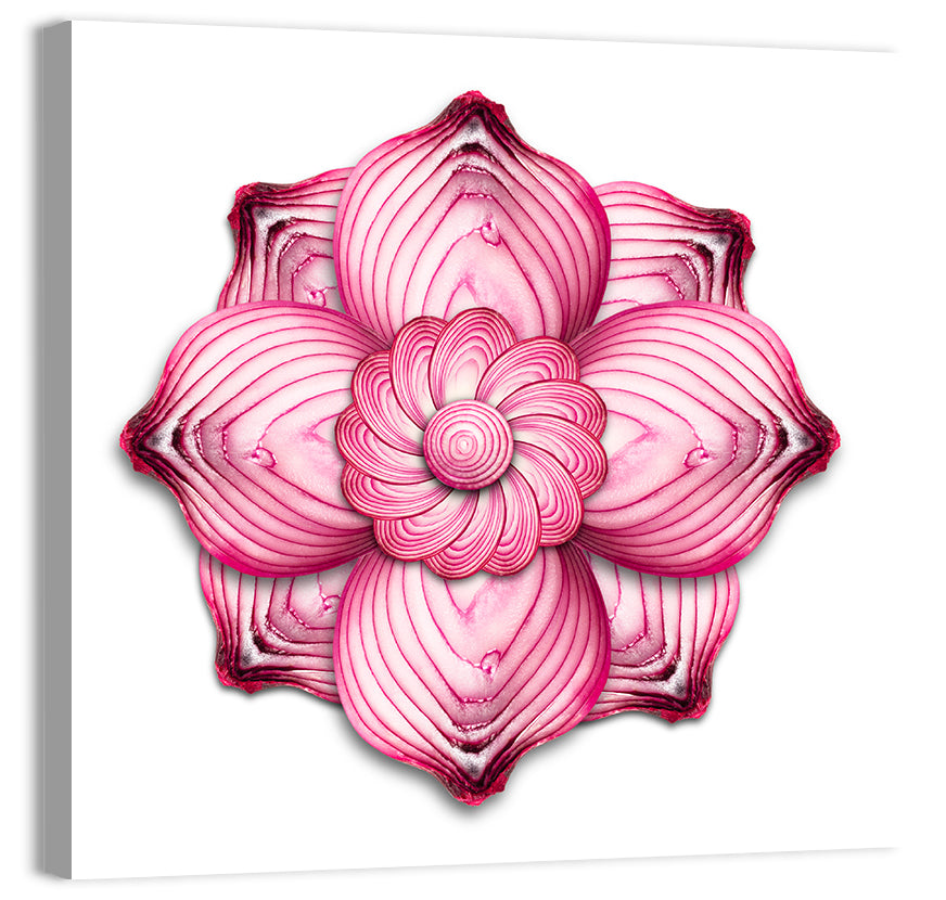 Red Onion Mandala Floral Pattern Wall Art, canvas print, square