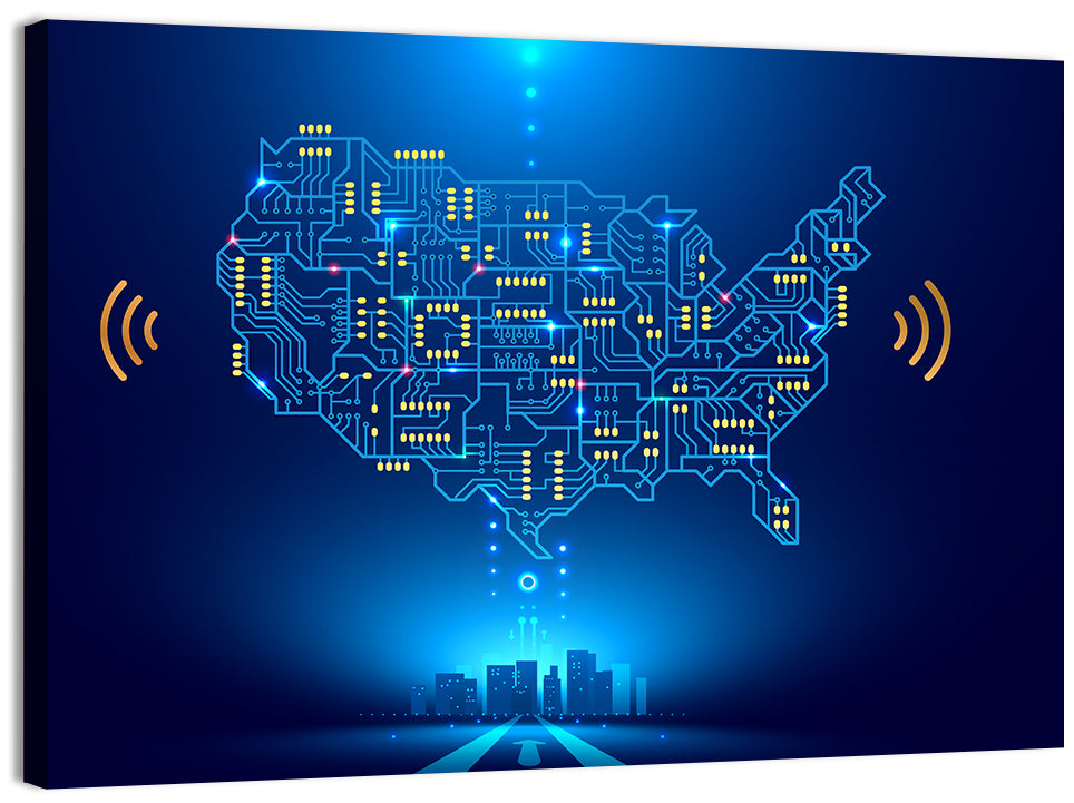 USA Circuit Map Wall Art, canvas print, landscape