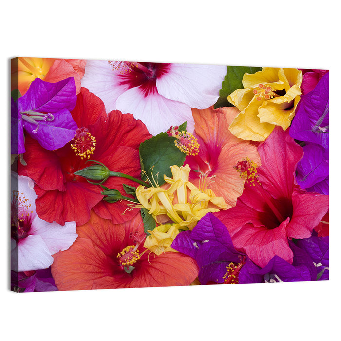 Tropical Bougainvillea and Hibiscus Bloom Wall Art as a canvas print