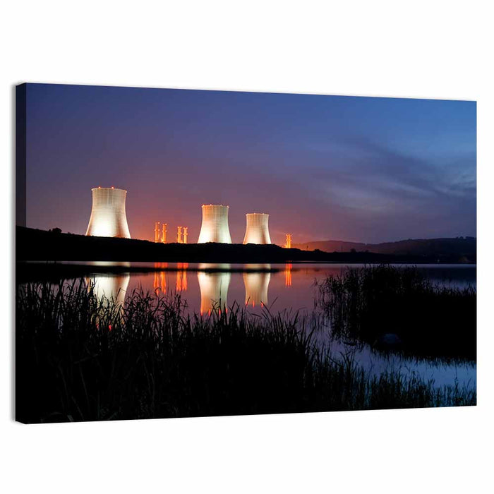 Illuminated Nuclear Cooling Towers Wall Art as a canvas print