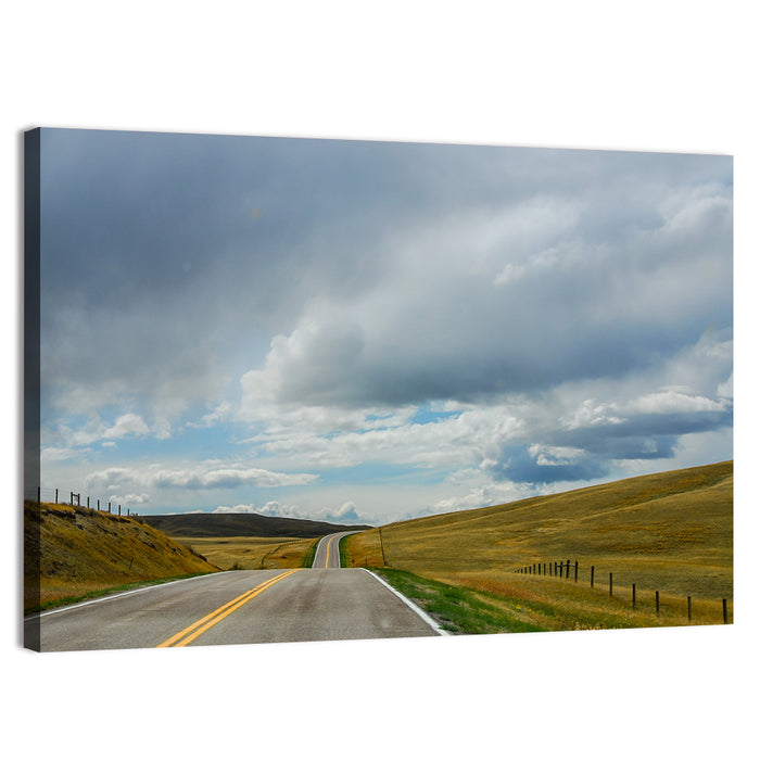 Montana Road Through Golden Hills Wall Art as a canvas print