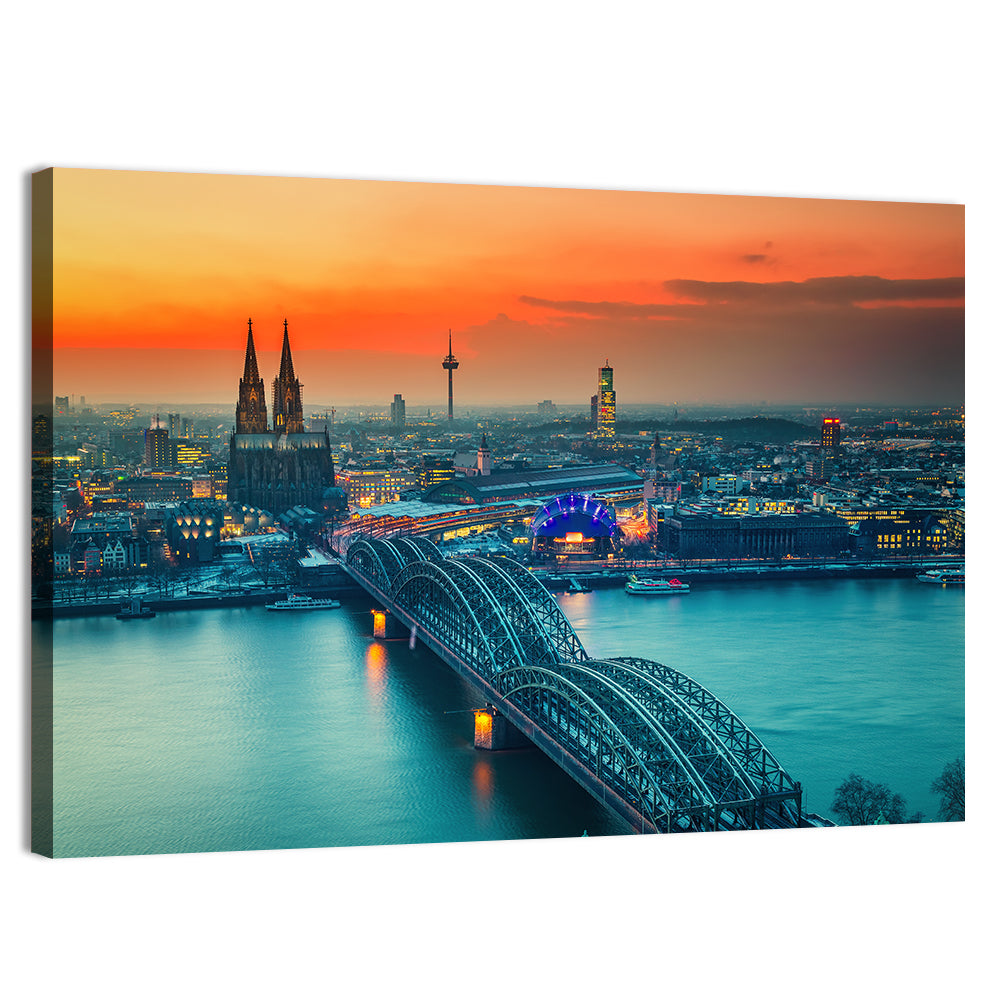 Hohenzollern Bridge at Dusk Wall Art, canvas print, landscape