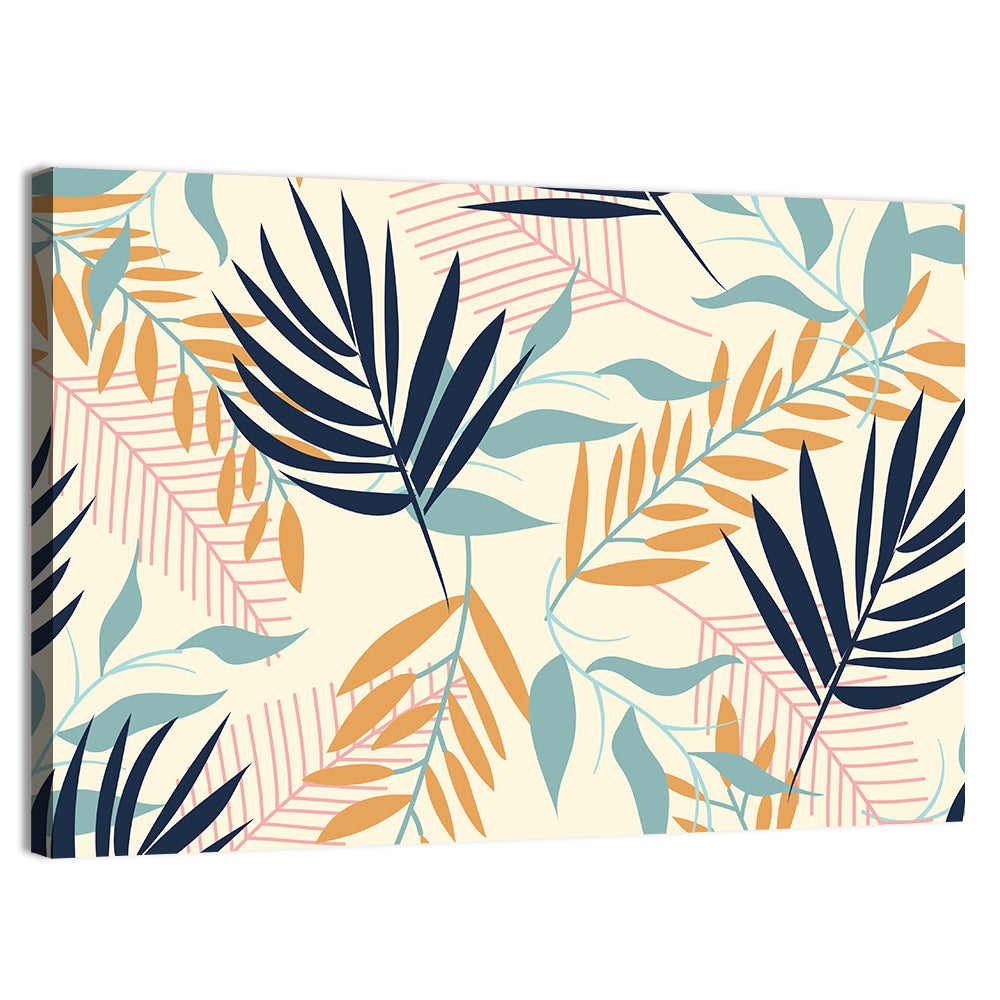 Cream and Navy Summer Leaves Pattern Wall Art, canvas print, landscape