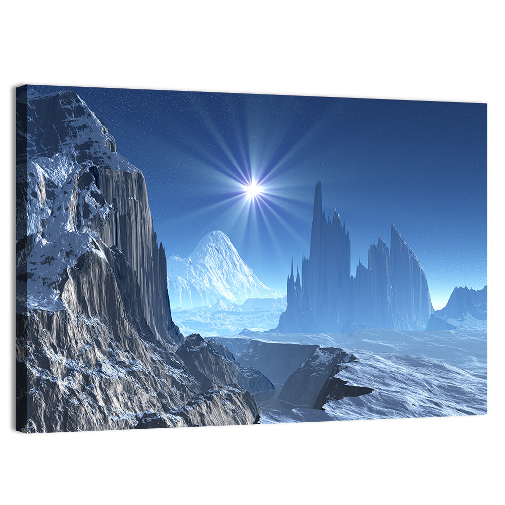 Nightfall on Frozen Alien World Wall Art, canvas print, landscape