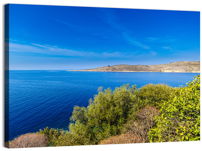 Sunlit Albanian Coastline Wall Art as a canvas print
