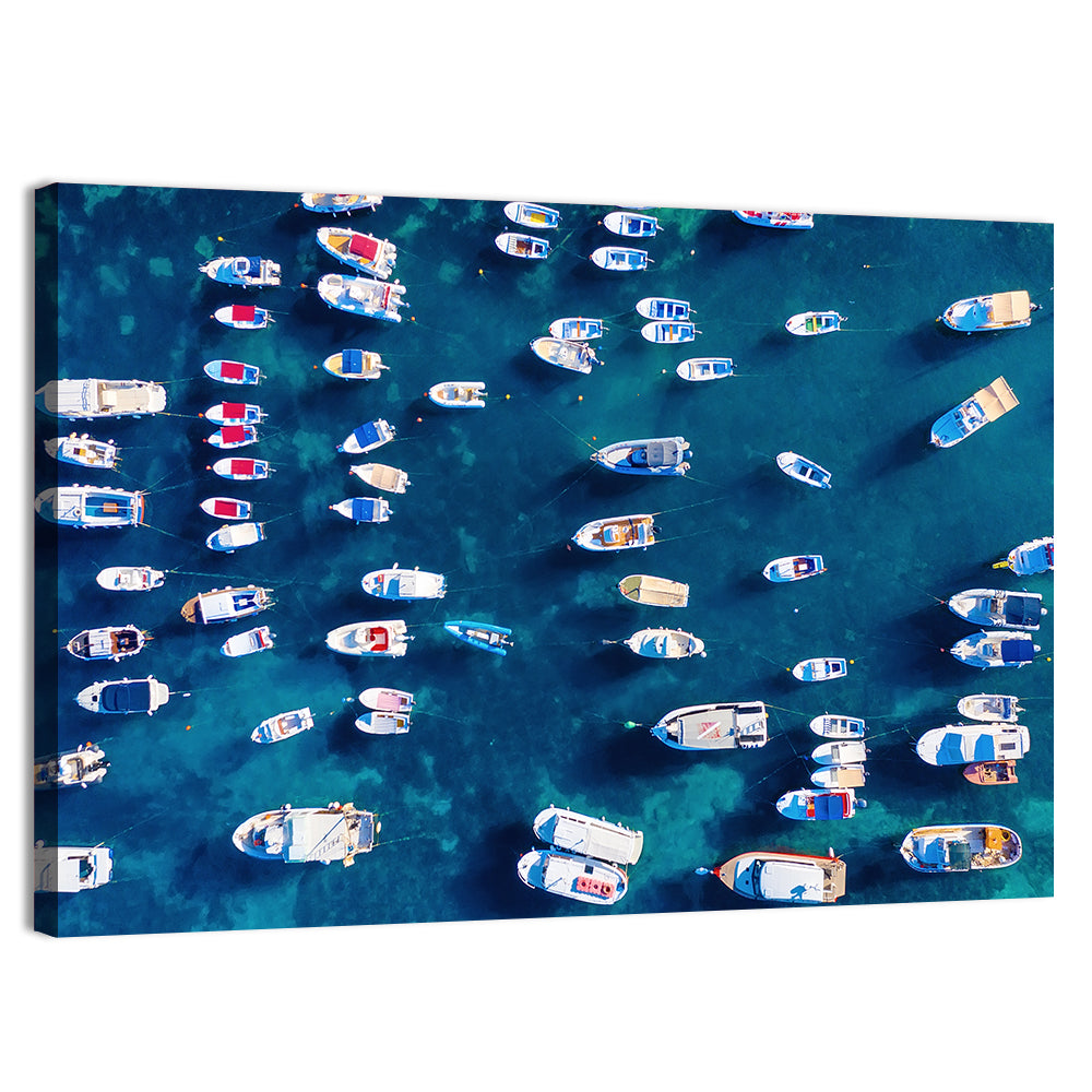 Aerial Boats Over Turquoise Sea Wall Art, canvas print, landscape