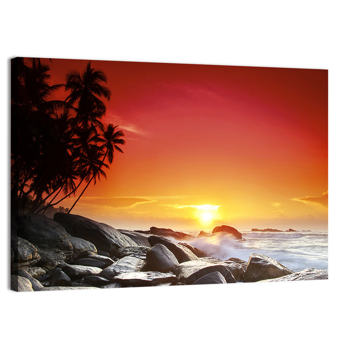 Tropical Island Sunset Wall Art as a canvas print