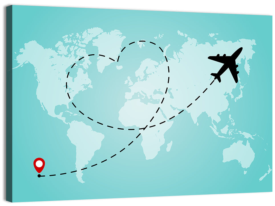 Heart Flight Map Wall Art, canvas print, landscape