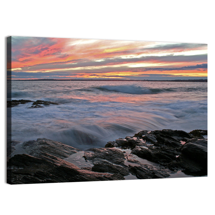 Rocky Coast Sunset Wall Art as a canvas print