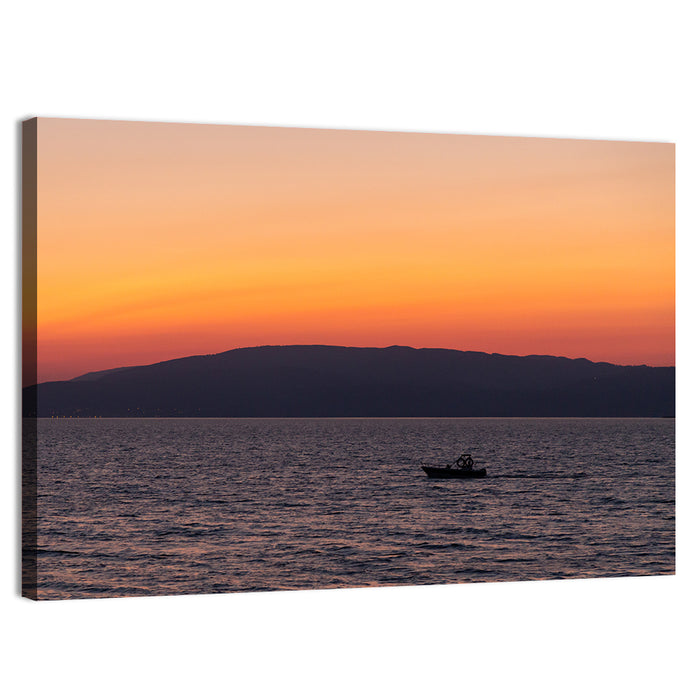 Lake Iznik Boat at Dusk Wall Art as a canvas print