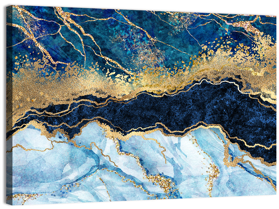 Navy Blue Marble with Gold Veins Wall Art, canvas print, landscape