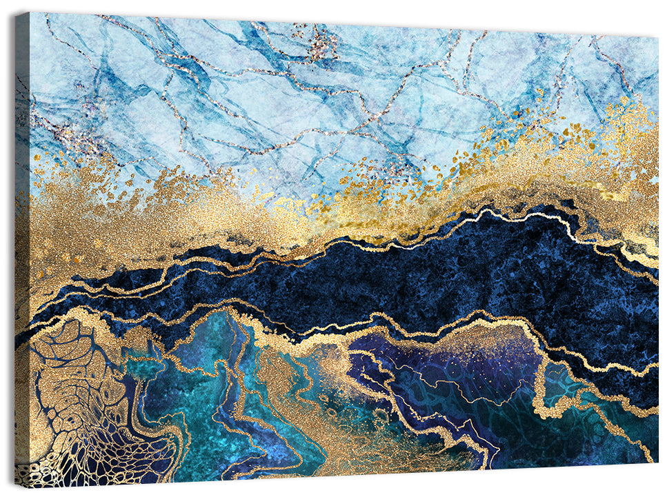 Blue Marble with Gold Veins Wall Art, canvas print, landscape