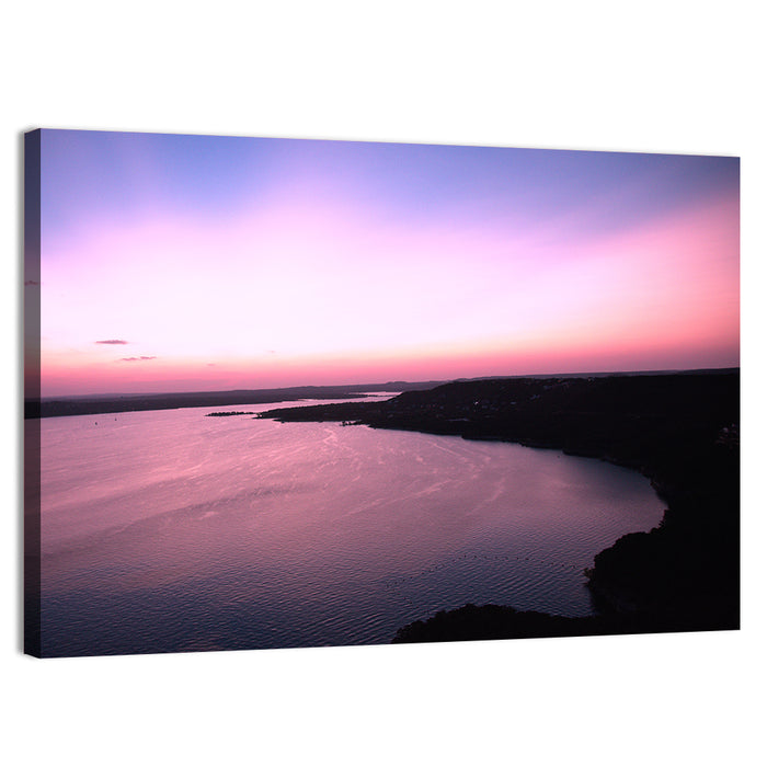 Lake Travis Purple Sunset Wall Art as a canvas print