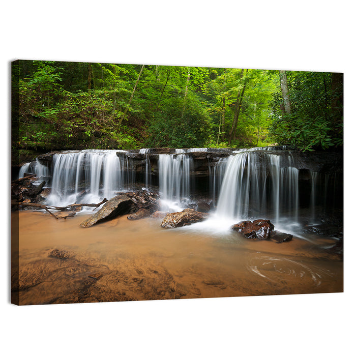 Lush Green Forest Waterfall Wall Art as a canvas print