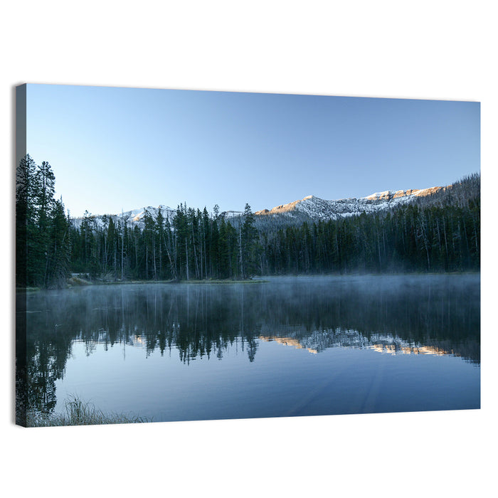 Sylvan Lake Morning Mist Wall Art as a canvas print