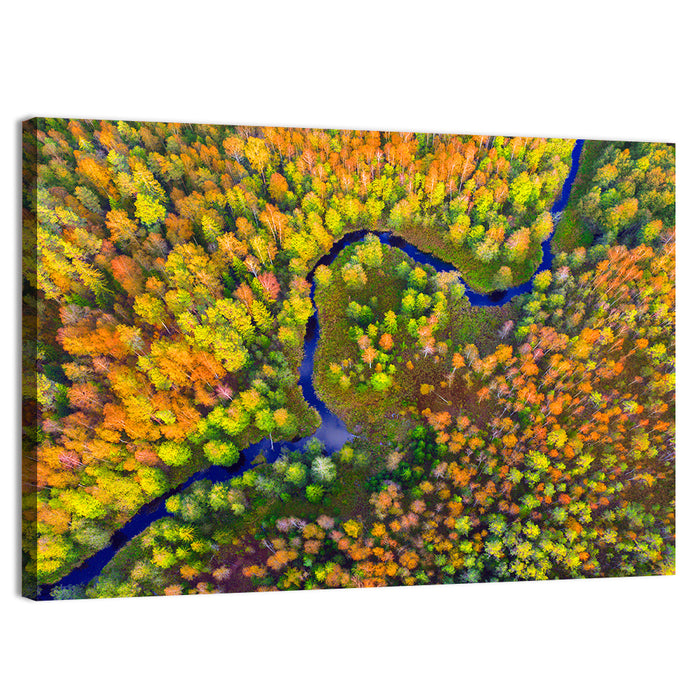Winding Autumn River Wall Art as a canvas print