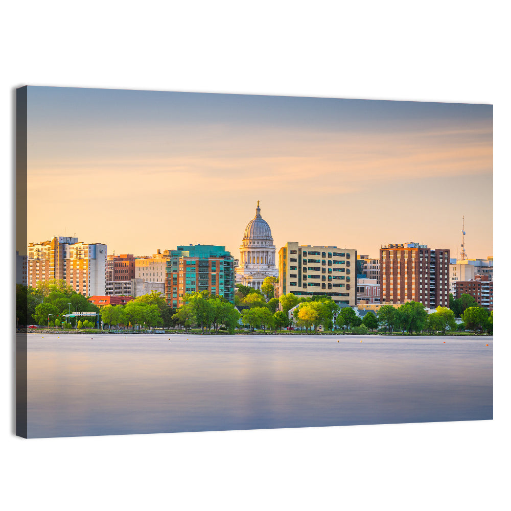 Madison Skyline at Lake Monona Wall Art, canvas print, landscape