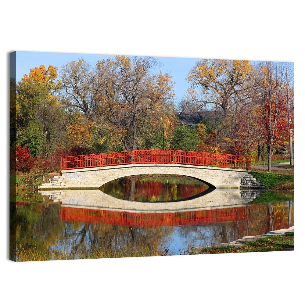 Tenney Park Stone Bridge Reflection Wall Art, canvas print, landscape
