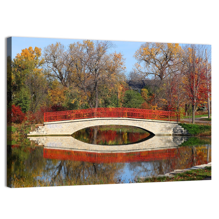 Tenney Park Stone Bridge Reflection Wall Art as a canvas print
