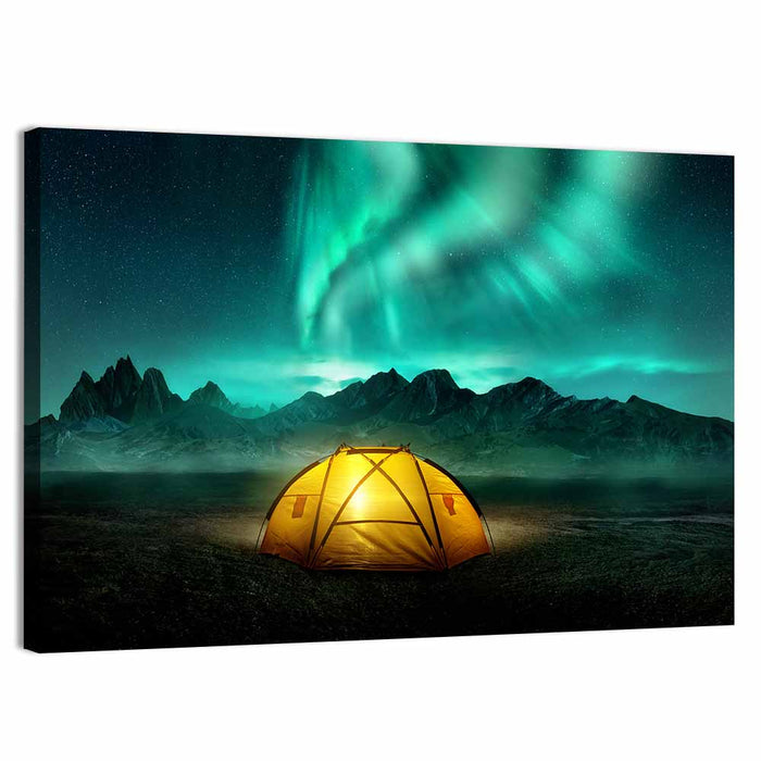 Tent Beneath Aurora Borealis Wall Art as a canvas print