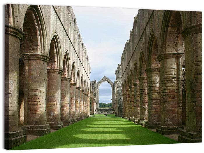Fountains Abbey Ruins Grassy Nave View Wall Art as a canvas print