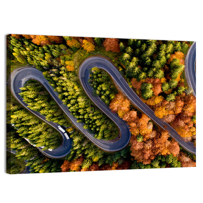 Autumn Aerial Mountain Road Wall Art as a canvas print