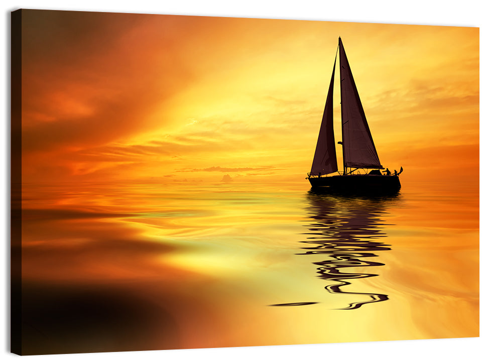Golden Hour Sailboat Silhouette Wall Art, canvas print, landscape