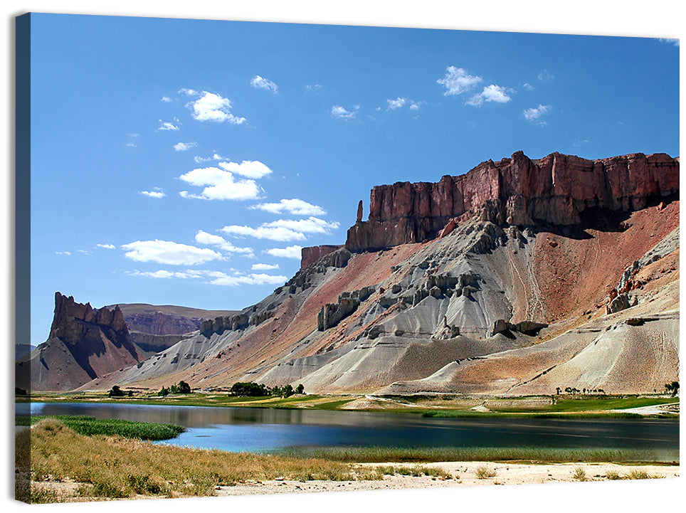 Band-e Amir Lakes and Rock Spire Wall Art, canvas print, landscape