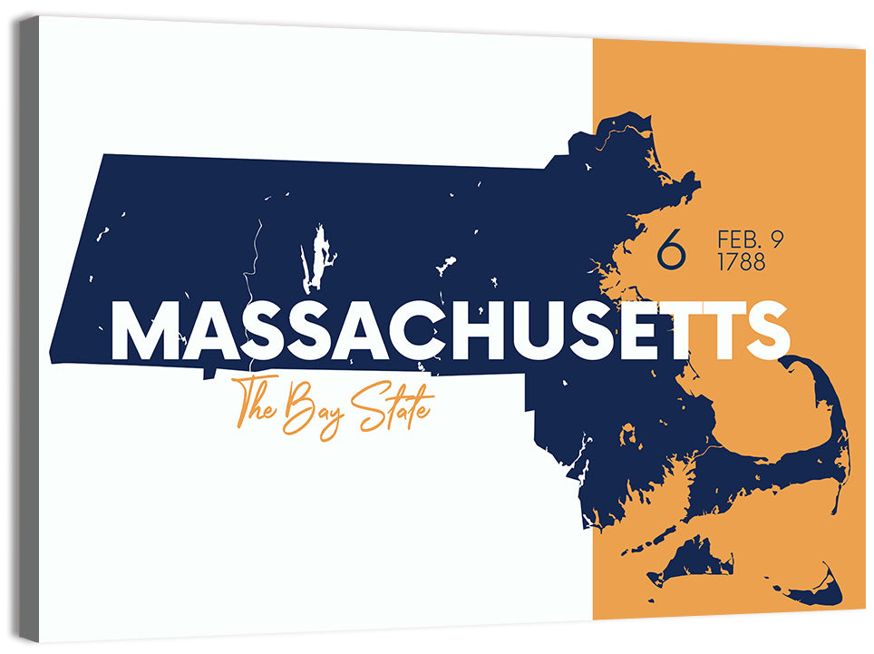 Massachusetts State Map Wall Art, canvas print, landscape