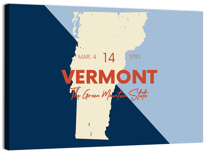 Vermont Map, Green Mountain State Wall Art as a canvas print