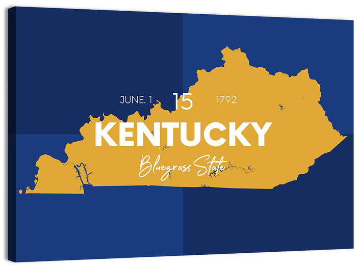 Blue and Gold Kentucky Map Wall Art as a canvas print