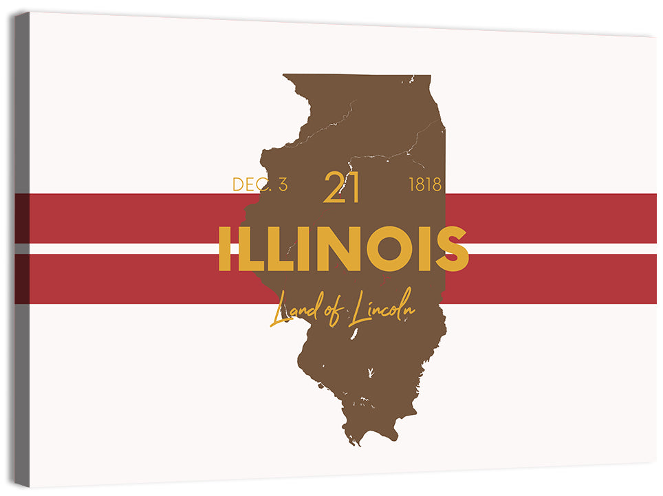 Illinois Map Land of Lincoln Wall Art, canvas print, landscape