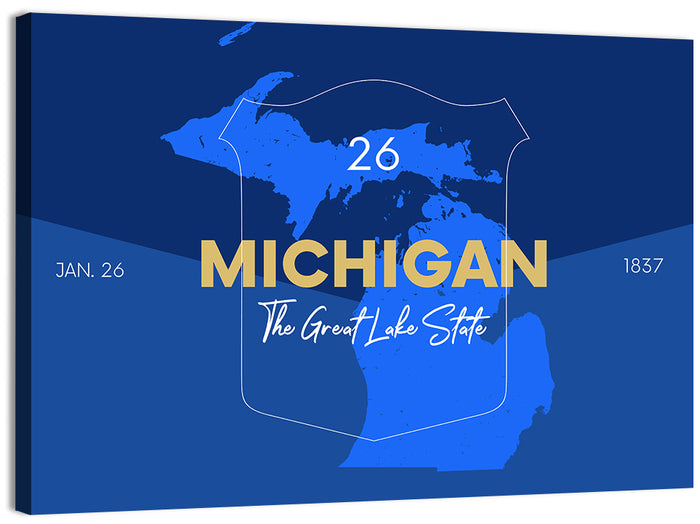 Michigan Shield Map Graphic Wall Art as a canvas print