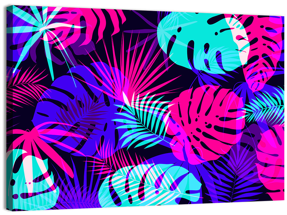 Neon Tropical Leaves Wall Art, canvas print, landscape