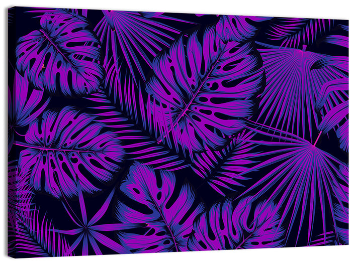 Violet Tropical Leaves Wall Art as a canvas print
