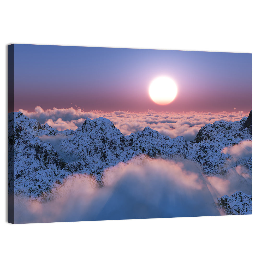 Sunset Above Snowy Mountains Wall Art, canvas print, landscape