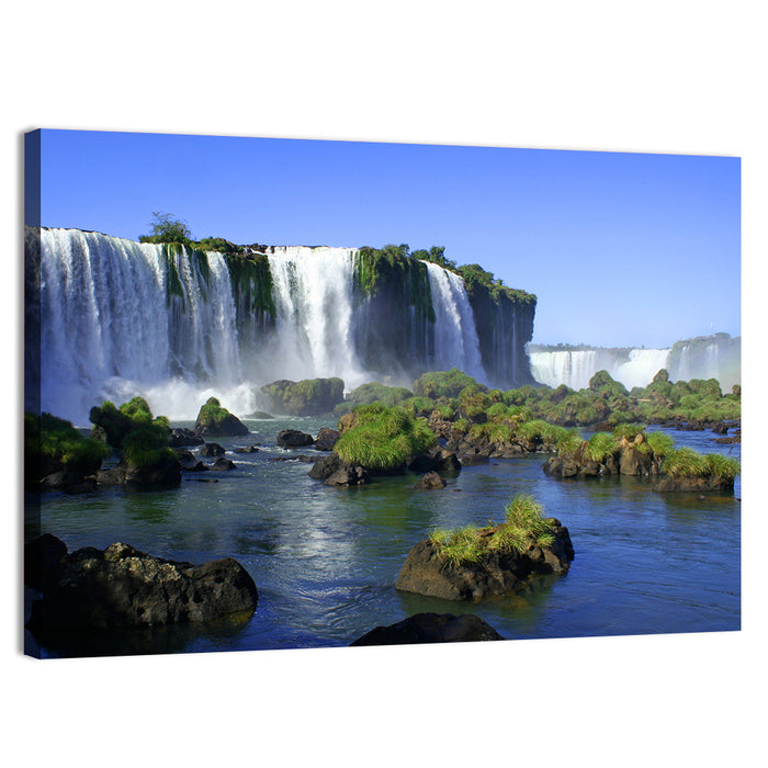 Iguazu Falls Mossy Rocks Wall Art as a canvas print