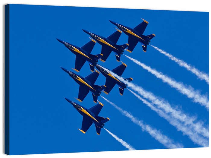 Blue Angels Delta Formation Flyover Wall Art as a canvas print