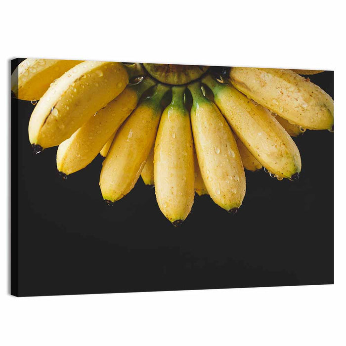 Banana Bunch with Water Droplets Wall Art as a canvas print