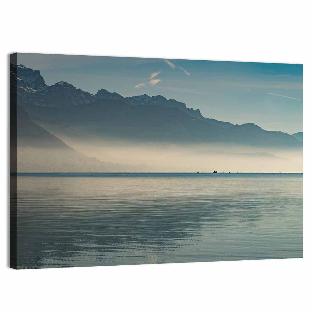 Lake Annecy Misty Mountains Wall Art, canvas print, landscape