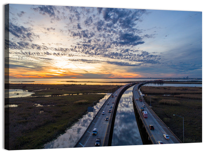 Mobile Bay Bridge at Sunset Wall Art as a canvas print