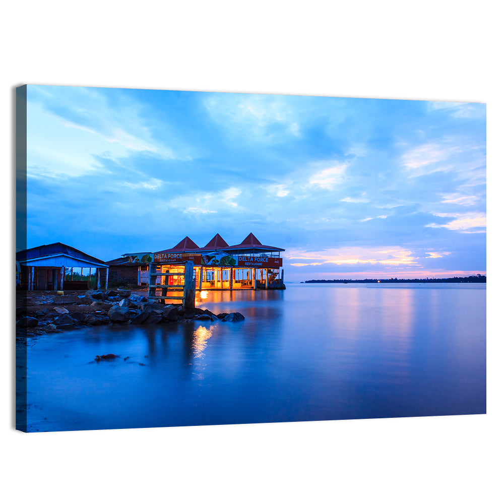 Twilight Restaurant on Lake Victoria Wall Art, canvas print, landscape