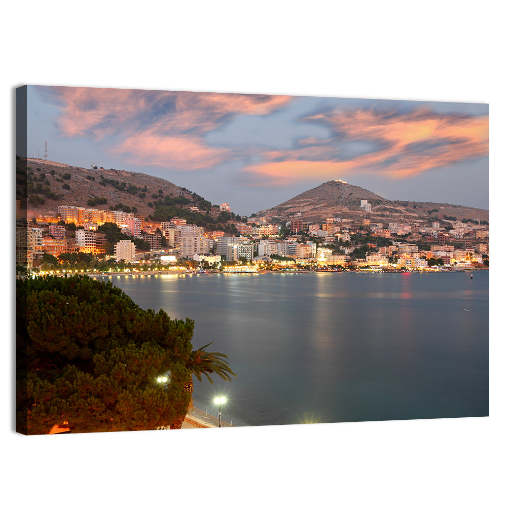 Sarandë Bay at Dusk Wall Art, canvas print, landscape