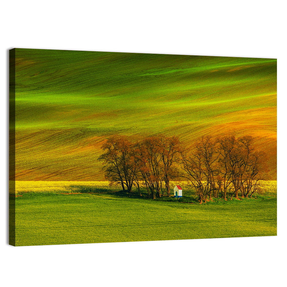 Moravian Wheat Fields with Chapel Wall Art, canvas print, landscape